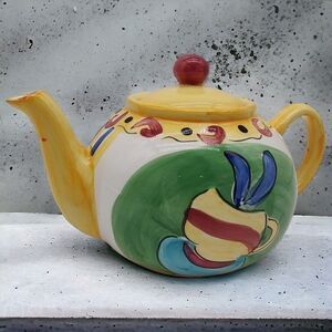 Hausenware VTG Teapot Colorful Yellow Festive Artist Handpainted Crackle Design